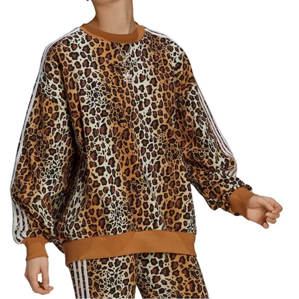 Adidas Brown Leopard Print Crewneck - Picture 10 of 10
